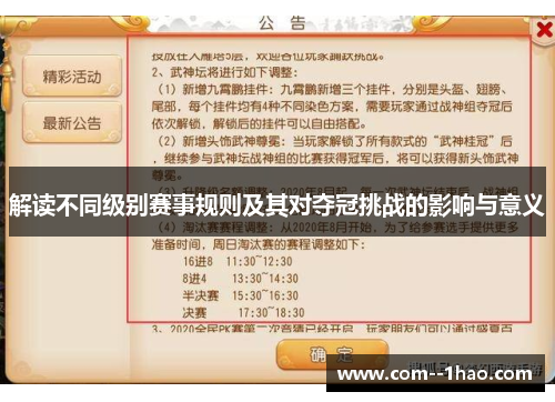 解读不同级别赛事规则及其对夺冠挑战的影响与意义